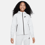 Nike Sportswear Tech Fleece-hættetrøje med lynlås til større børn (piger) - grå - S