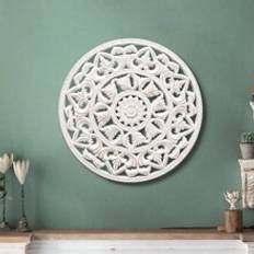 pc White MDF Wall Art Decoration Classic Ornate Design Wall Hanging Suitable For TV Background Wall Living Room Bedroom Antique Wooden Carved Wall Dec - White a - 35cm*35cm