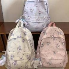 pc Girls Nylon Zipper Closure JapaneseStyle Cute Backpack Ins Style School Campus DoubleShoulder Bag Suitable For Daily Use Pendant Not Included - White