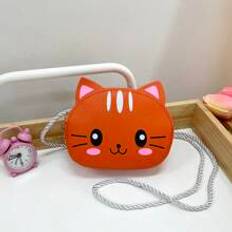 pc Young Girls Cute Cartoon Cat Mini Crossbody Bag Made Of Pu Leather Zipper Closure Suitable For Four Seasons And Daily Use - Orange - one-size