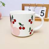 SHEIN 1pc Cute Blushing Girl Ceramic Mark Cup With Cherry, Strawberry And Ice Cream Design, Ideal For Drinking Water, Milk, Coffee Etc In Summer