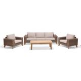 Lifestyle Garden Bahamas sofagruppe Teak/natur med beige pude 3-personers sofa, 2 stole & bord 140x80 cm