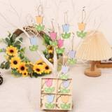 SHEIN 12pcs Wooden Pendant Four-Square Grid No Face Man Bee Sunflower Cartoon Printed Decoration Doll For Festive Creative Atmosphere Ornaments