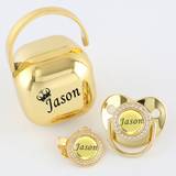 Any Name Custom Gold Bling Pacifier Pacifier Clip Pacifier Box Set Bpa Free Dummy Dummy Luxury Pacifier Case Shower Gift - Transparent 1(12-18M