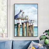 SHEIN Canvas Painting Without Frame, Beach Seagull Prints Art Poster Animal Seaboard Scenery Blue Picture For Living Room Home Decor