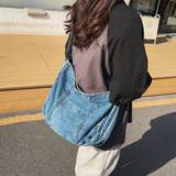 SHEIN New Denim Shoulder Bag Messenger Bag Japanese Canvas Bag Large Shopping Bag Mother Bag Student Bag