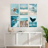 SHEIN 6pcs Blue Ocean Beach Wave Surfboard Dolphin Canvas Painting, Starfish Poster And Prints Wall Art, Living Room Decoration Home Decor Picture Decorativ