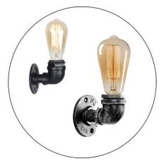 Vintage industriel vandrørslampe retro lys Steampunk væglampe + pære