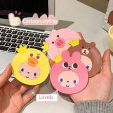 pc Cartoon PVC Rubber Cup Mat Ins Style HeatResistant NonSlip Bowl Coaster For Kitchen Restaurant And Coffee - Multicolor - Yellow Chicken,Pink Rabbit,Pink Pig,Brown Bear