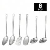 SHEIN 6pcs/Set Stainless Steel Tableware Set (Soup Ladle, Serving Spoon, Serving Fork) For Home, Kitchen, Hotel, Buffet, Banquet