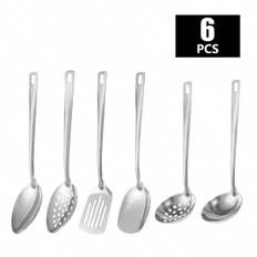 pcsSet Stainless Steel Tableware Set Soup Ladle Serving Spoon Serving Fork For Home Kitchen Hotel Buffet Banquet - Silver - 6 Piece Set