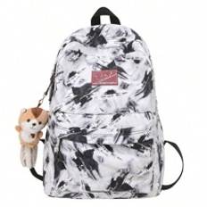 White Color Splicing Campus Bag For Girls High School Student Backpack Teenagers Waterproof Nylon School Bag Girls DoubleShoulder Bag - White