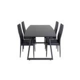 IncaBLBL spisebordssæt spisebord udtræksbord længde cm 160 / 200 sort og 4 Slim High Back stole PU kunstlæder sort.