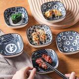 SHEIN 6pcs 4.1 Inches Ceramic Salad Plate, Japanese Style Blue And White Porcelain Sushi Plate, Tomato Sauce And Mustard Container Bowl, Appetizer Restauran
