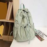 SHEIN Waterproof Lightweight Anti Theft Large Capacity Classic Backpack Drawstring Design School Bag Nylon Drawstring Backpack Fashionable Korean Style Draw