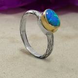 Unika ring med blå Opal sten og guldbelagt fatning, 49 (XXS)