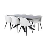 PiazzaGRBL spisebordssæt spisebord grå og 6 Velvet stole fløjl beige, sort.