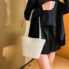 Mini Casual Woven Crossbody Tote Bag Fashionable Leisure Handbag - Beige