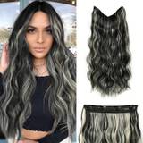 SHEIN Invisible Wire Hair Extensions With Transparent Wire Adjustable Size 4 Secure Clips 24 Inch Hair Extensions Long Wavy Curly Secret Hairpiece Black Gre
