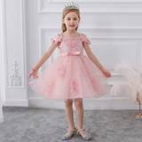SHEIN Tween Girls' Off-Shoulder Solid Color Tulle & Satin Dress With Puffy, Ideal For Catwalk, School Performance, Hair Accessory Not Included