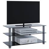 Netasa TV-Møbel med 3 glashylder, sølvfarvet, sortglas.