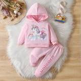 Baby Girls Cartoon Unicorn Pattern Hooded Casual Tracksuit - Pink - 6-9M,9-12M,12-18M,18-24M,2-3Y