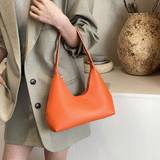 SHEIN 1pc Orange Retro Simple French Style Crescent Bag, Fashionable Elegant Shoulder & Crossbody Bag For Women