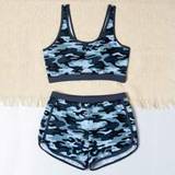 Teen Girls Camouflage Print Tank Top And Shorts Bikini Set - Grey - 14Y,13Y,16Y,15Y