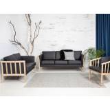 Svane Design Denver Lux tremmesofa (3 pers. sofa - L196 cm, Madraslæder - sort, Ubehandlet bøg)