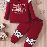 Baby 2pcs Outfit - Kids Cute Letter Print Flutter Sleeve Sweatshirt Pullover Top Leopard Print Trousers Set For Fall Winter