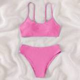 pcsSet Teen Girl Solid Color Wireless Bra And Triangle Bikini Set - Baby Pink - 8-9Y,10-11Y,12-13Y,14Y