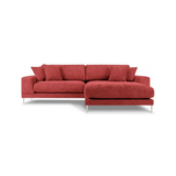 Jog højrevendt chaiselong sofa i metal og chenille B286 x D242 cm - Sølvgrå/Rød