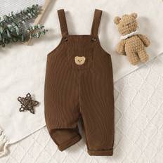Baby Girl Solid Color Simple Style Bear Embroidery Romper - Coffee Brown - 6-9M,9-12M,12-18M,18-24M,2-3Y,3-6M