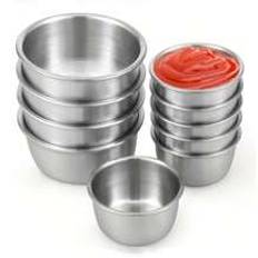 Pcs Stainless Steel Dipping Cups Round Sauce Bowls Round Dinner Plates Condiment Dishes For Salsa Ketchup Taco Sauce Butter Cheese Mustard Sauce Hummu - Silver - 8pcs 5cm,4pcs 5cm,4pcs 7cm,8pcs 7cm