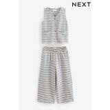 Cream Mono Stripe Textured Top And Trousers Set (3-16yrs)