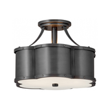 Chance Loftlampe i stål og opalglas Ø36,2 cm 2 x E27 - Antik sortnet bronze/Mat opalhvid