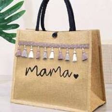 pc Of Mama Letters Khaki Tassel Handbag Simple And Elegant Makeup Bag Travel Easy Storage Bag Large Capacity Travel Makeup Bag Very Suitable For Outdo - Khaki - one-size