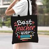 Best Teacher Ever Tote Bag, Aesthetic Teacher Appreciation Gifts, Literary Canvas Shoulder Bag For Back To School