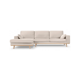 Tugela venstrevendt chaiselong sofa i bøgetræ og velour B281 x D154 cm - Bøg/Beige