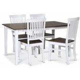 Skagen spisebordssæt; klassisk spisebord 140x90 cm - Hvid/brunolieret eg med 4 Skagen stole (Ribber i ryggen) med brunolieret sæ
