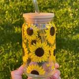 SHEIN 1pc, 16oz Glass Water Cup, Creative Sunflower Design Milk Cup, Allowing You To Enjoy Tea Time Conveniently Anytime!