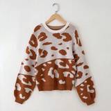 Teen Girl Leopard Pattern Drop Shoulder Sweater - White - 8-9Y,10-11Y,12-13Y,14Y
