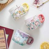 SHEIN 1pc Girly Flower & Rabbit Design Ceramic Mug With High Aesthetic Value For Office Or Home Drinking, Souvenir