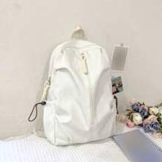 PC Preppy School Bag Girls Boys Nylon Solid Color Backpack  Casual Campus Bookbags Large Capacity With Multi Pockets Daypack  Adjustable Shoulder Stra - White