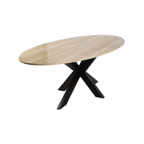 Avalon ovalt spisebord i jern og travertin 230 x 115 cm - Sort/Travertin