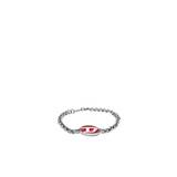 Red enamel and stainless steel chain bracelet