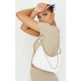 White Quilted Silver Chain Detail Shoulder Bag, White - One Size
