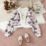 Tween Girls Leopard Print Heart Pattern Cardigan Sweater - Pink - 8Y,9Y,10Y,11Y