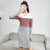 Teen Girls Color Block Knitted Sweater Dress - Multicolor - 14Y,13Y,16Y,15Y