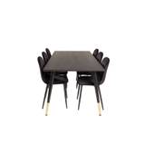 Dipp180x90BLBR spisebordssæt spisebord sort og 6 Polar stole velour sort.